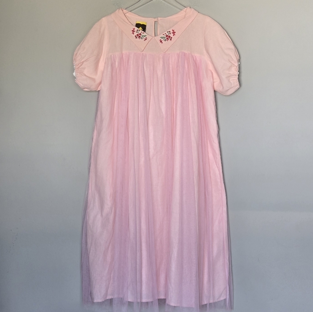 Shabby Chic Babydoll Cottagecore Fairycore Tulle Overlay Midi Loungewear Dress - Picture 11 of 11